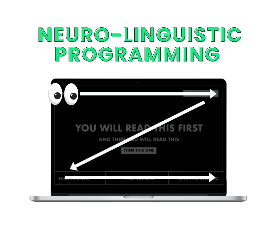 Neuro-linguistic programming shows eyes scanning over a laptops screen