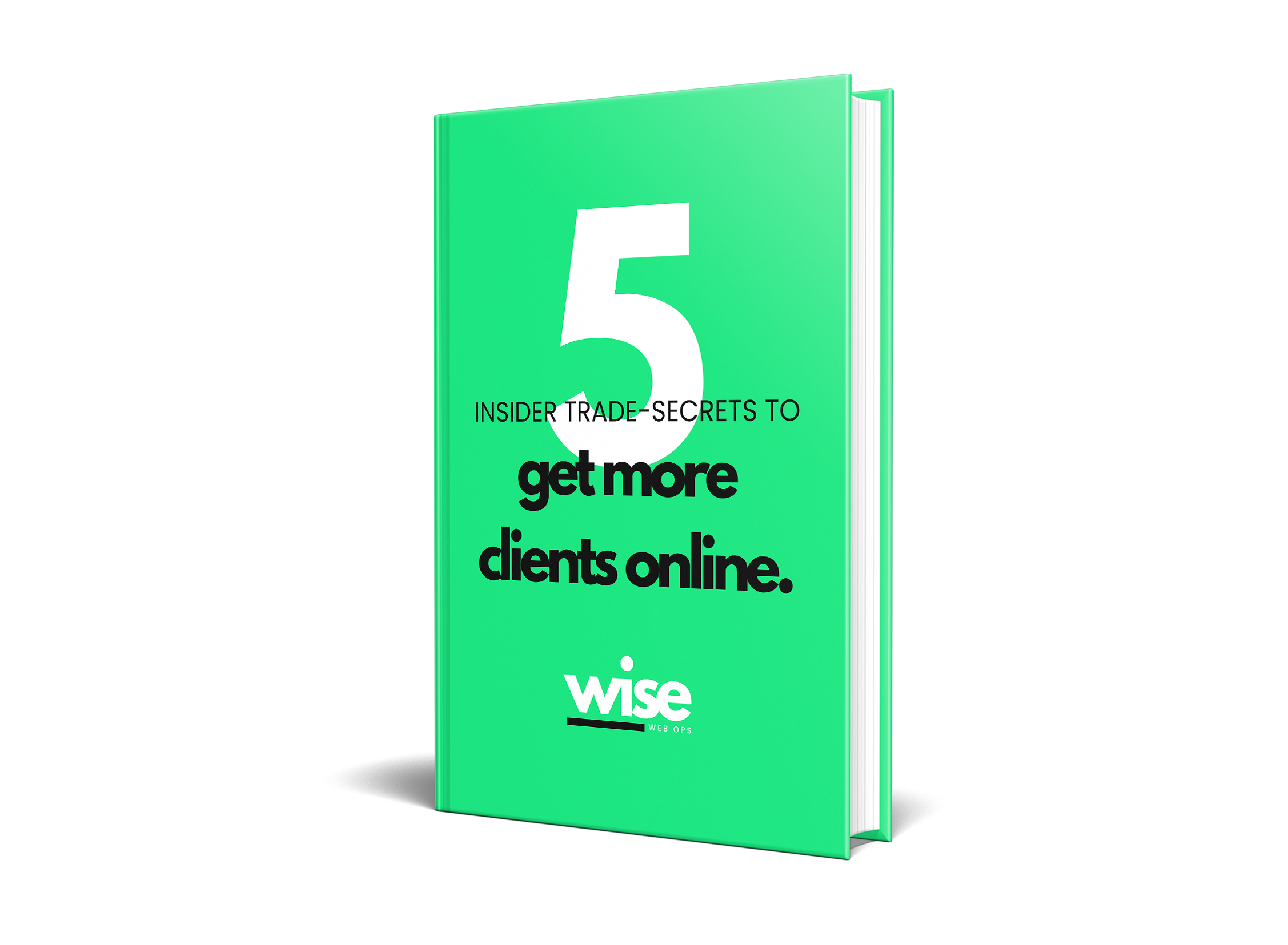 Photo of our green hardcover book "5 Insider Trade-Secrets To Get More Clients Online".